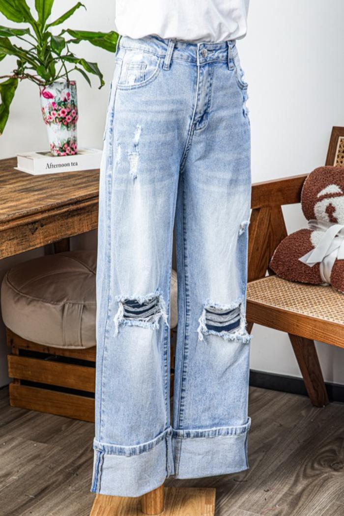 Women's Wide Leg Distressed Jeans Product Image
