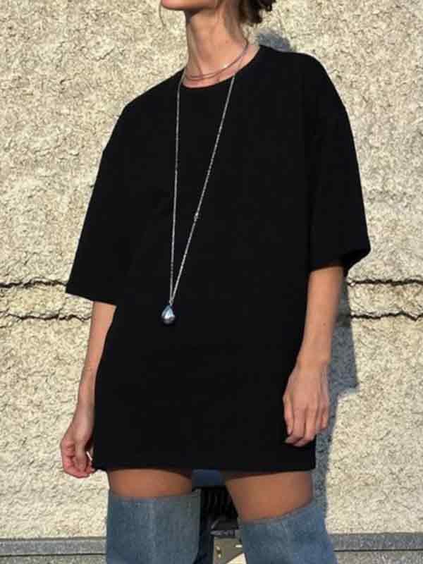 Letter Print Diamond Oversized Short Sleeve Tee Product Image