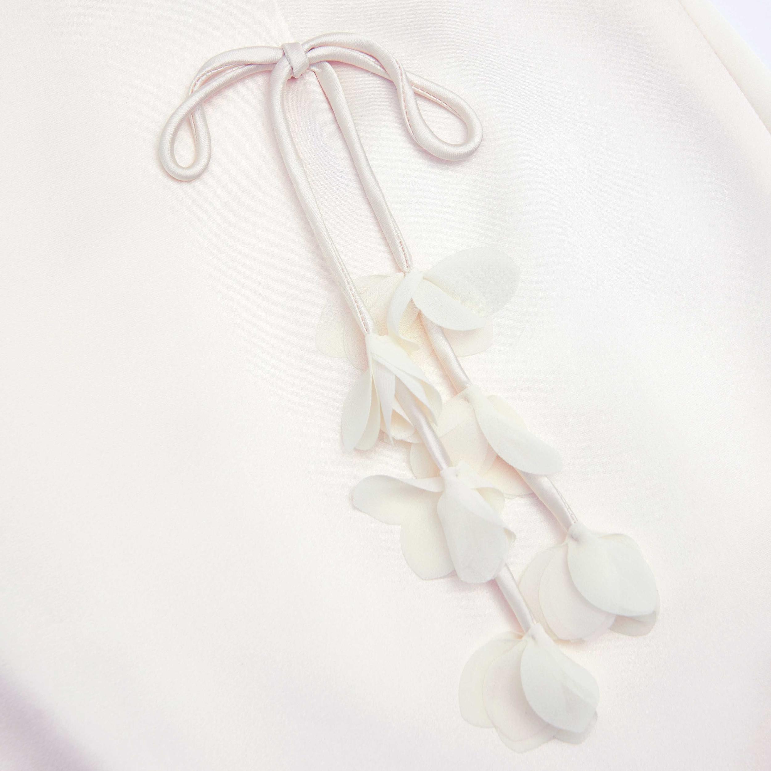 Cream 3D Flower Satin Midi Skirt Product Image