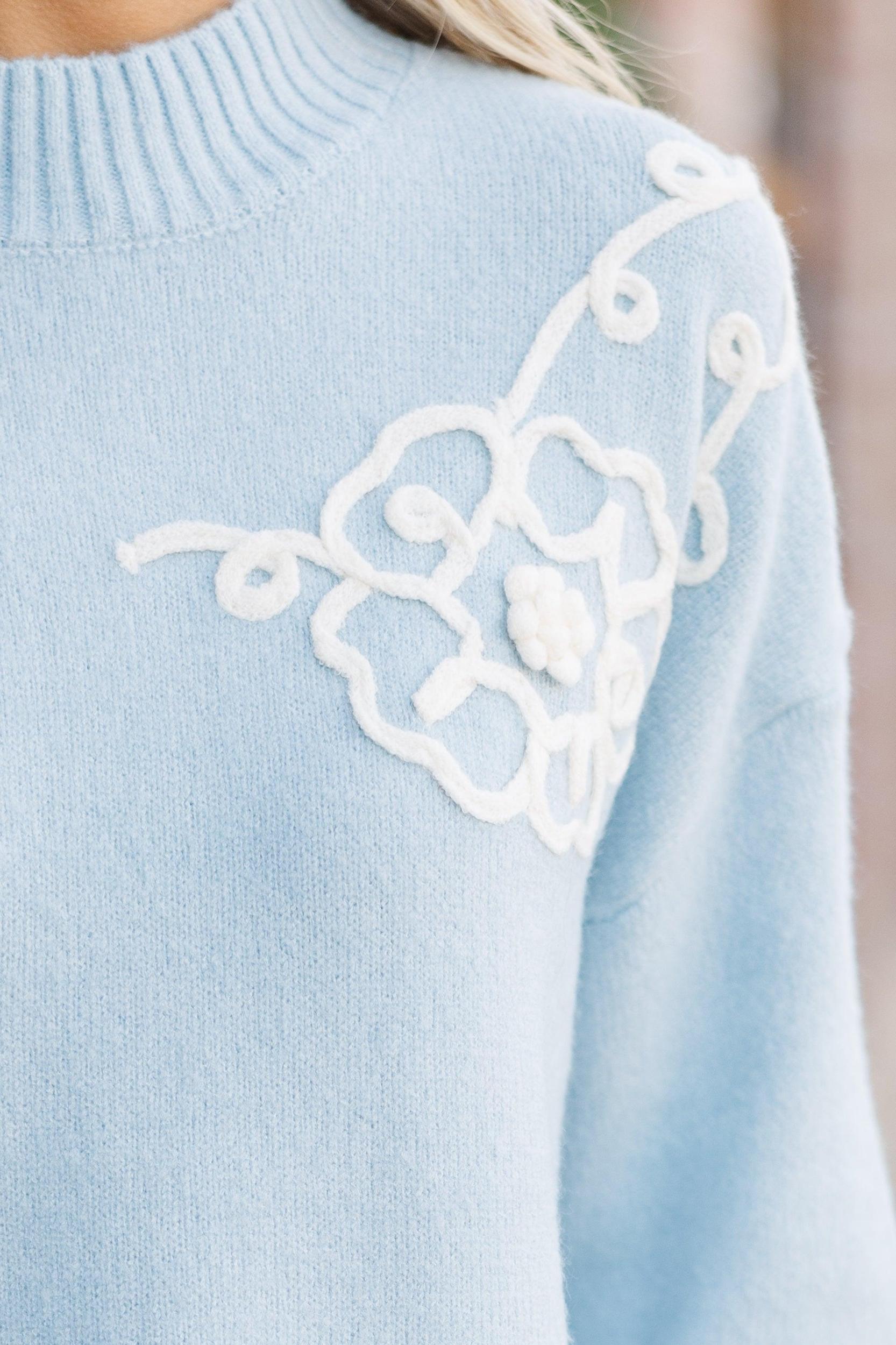 Keep You Close Light Blue Floral Sweater Female Product Image
