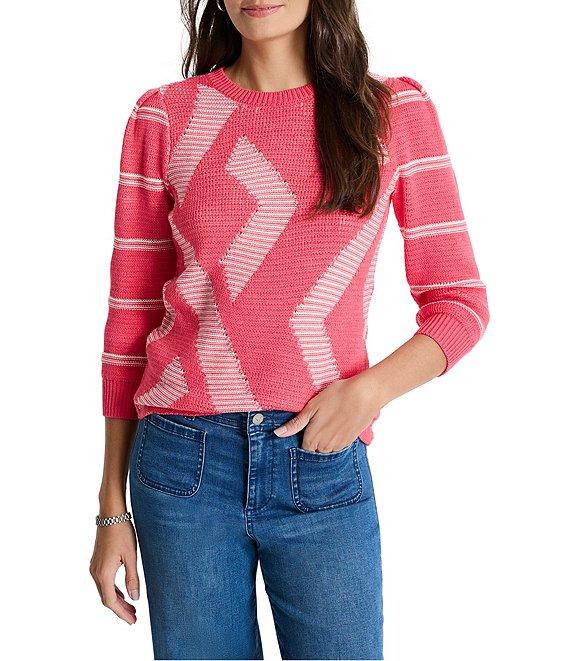 NIC + ZOE This And That Novelty Cotten Blend Knit Round Neck 3/4 Sleeve Sweater Product Image