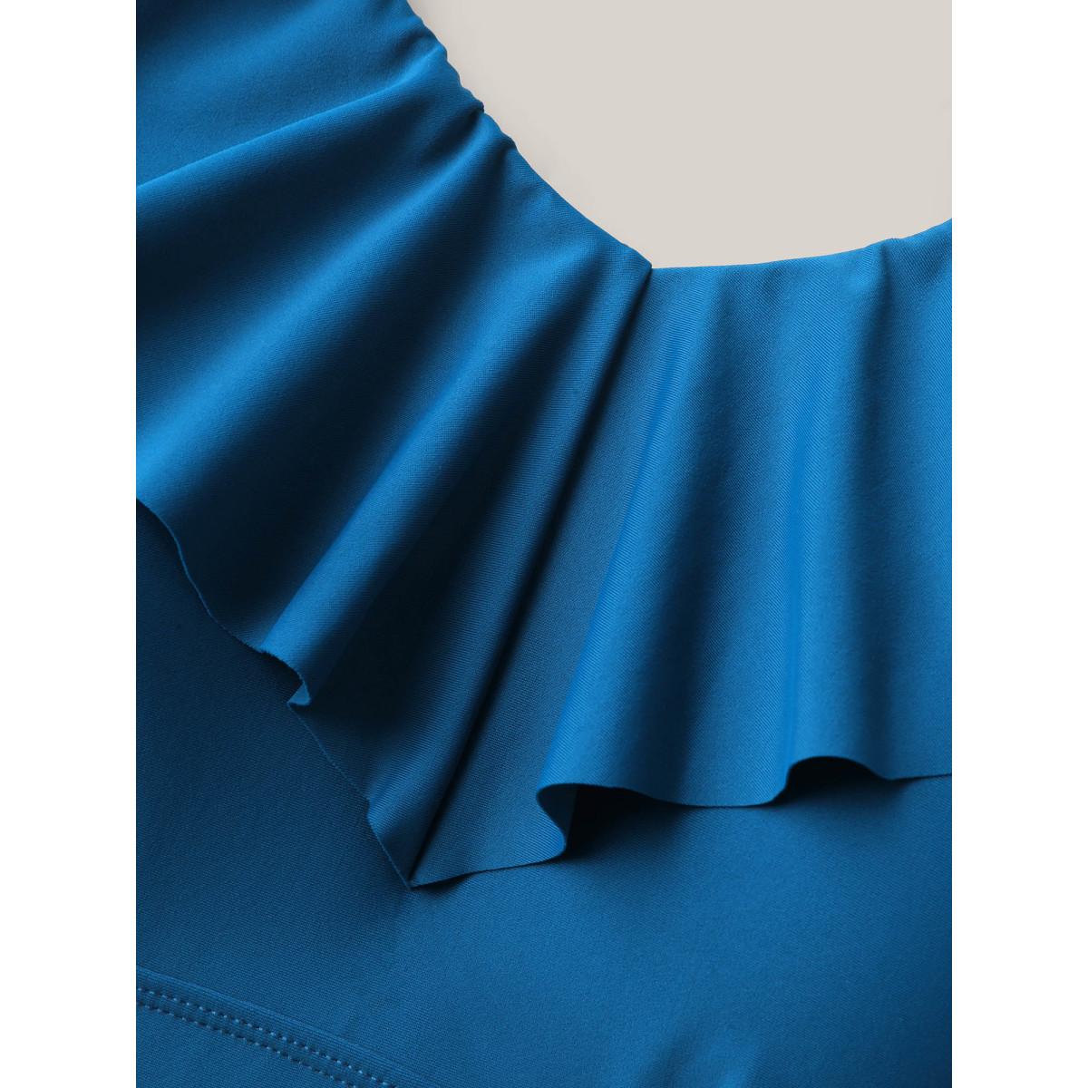 Plus Size Lotus Leaf Edge Drawstring One-Piece Swimsuit Women's Swimwear Aegean Beach Drawstring Curve Bathing Suits High stretch One Pieces BloomChic 26/4X Product Image