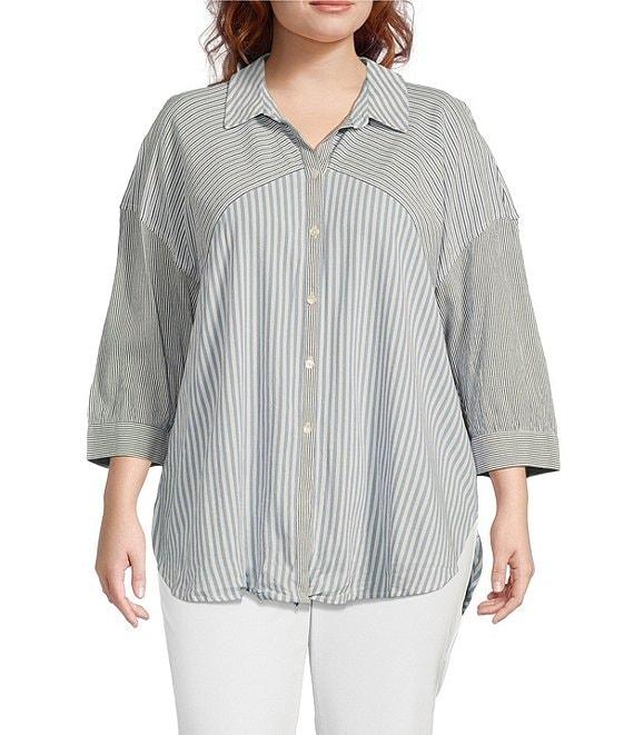 Westbound Plus Size Point Collar Button Front Long Sleeve Shirt Product Image