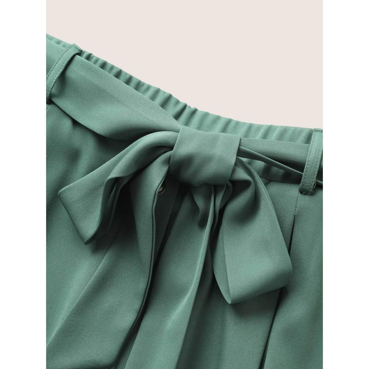 Plus Size Plain Elastic Waist Pleated Belted Skirt Women Mint At the Office Belted No stretch Slanted pocket Belt Work Skirts BloomChic 18-20/2X Product Image