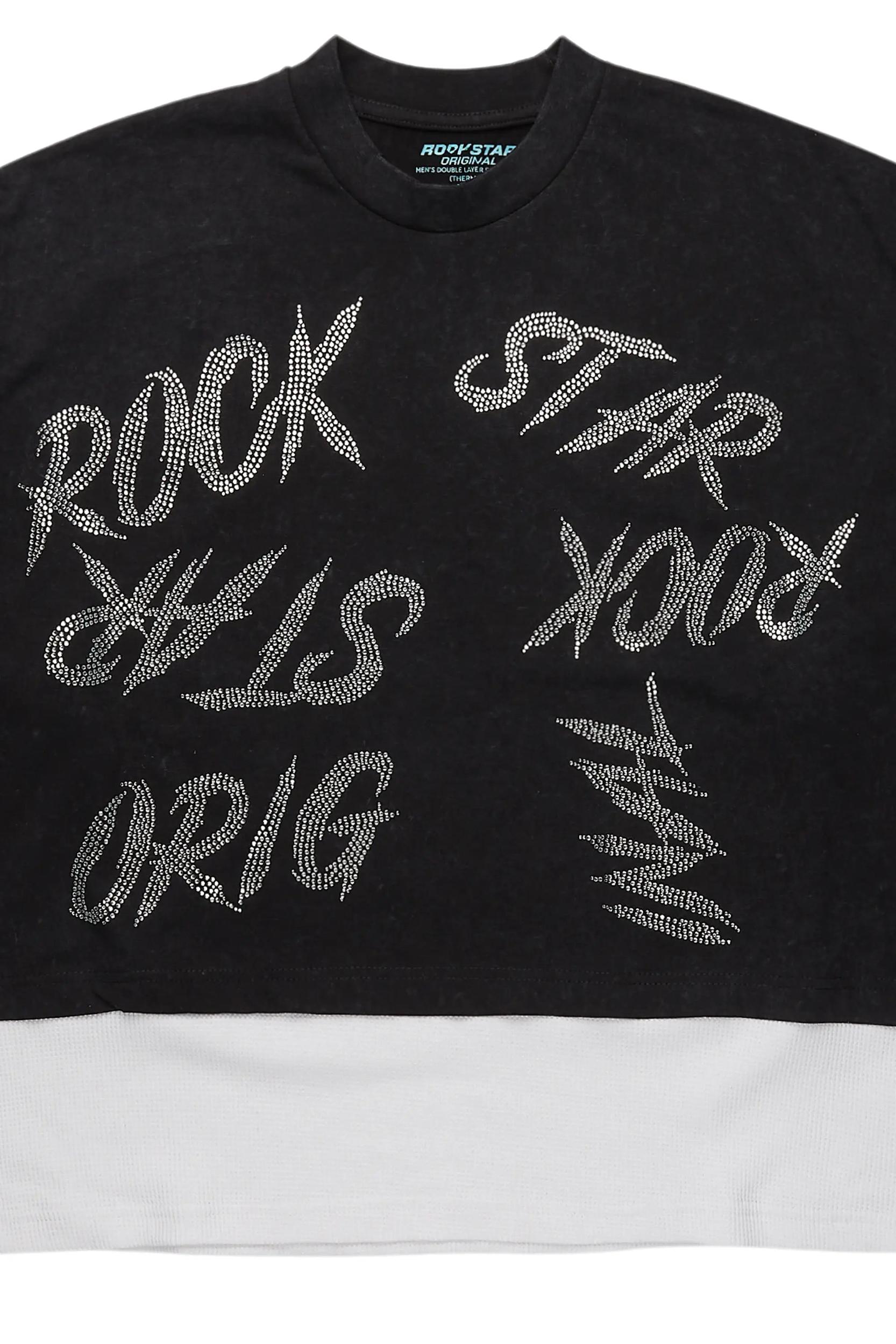 Bence Vintage Black Thermal Double Layer Boxy Crop T-Shirt Male Product Image