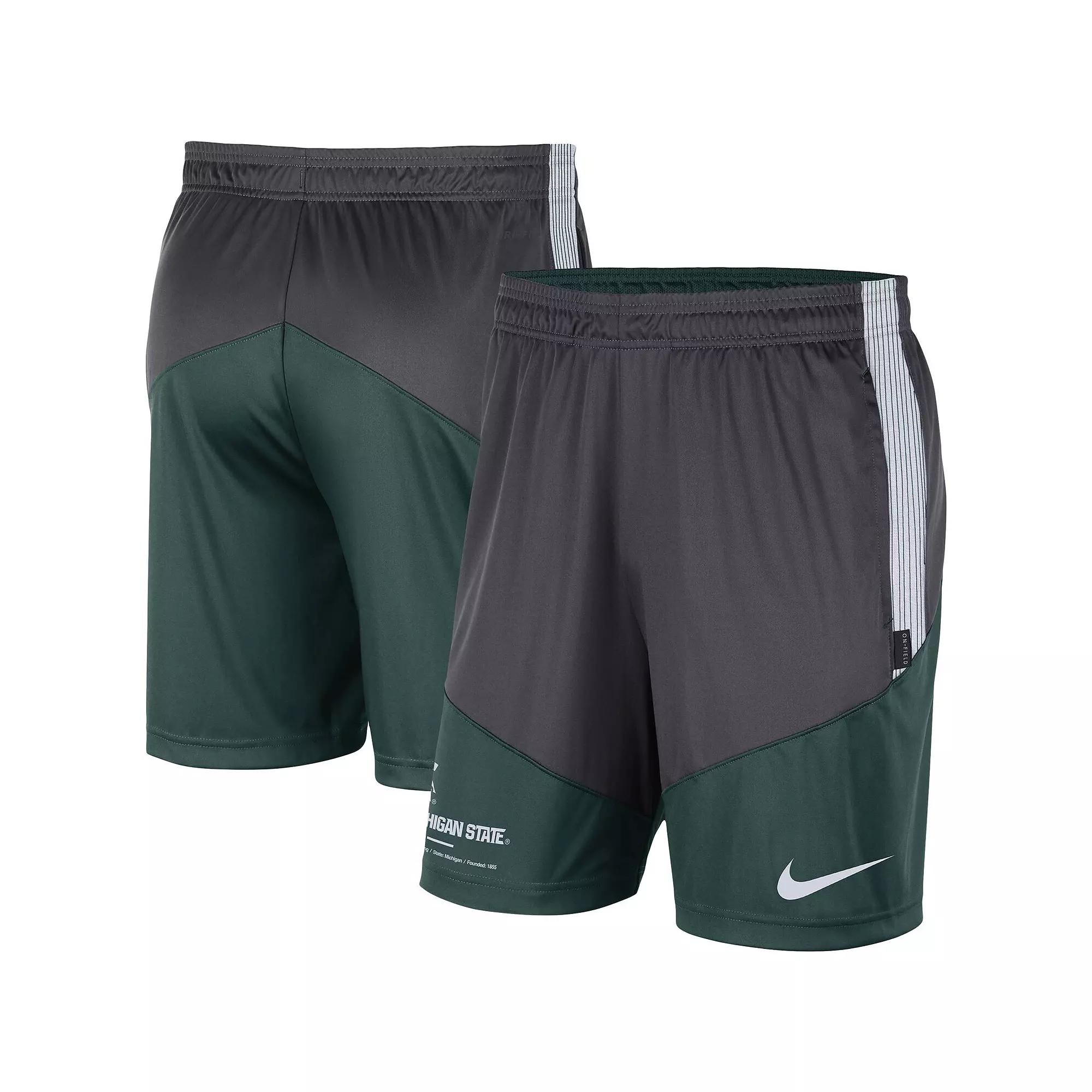 Men's Nike Charcoal/Green Michigan State Spartans Team Performance Knit Shorts,  Product Image