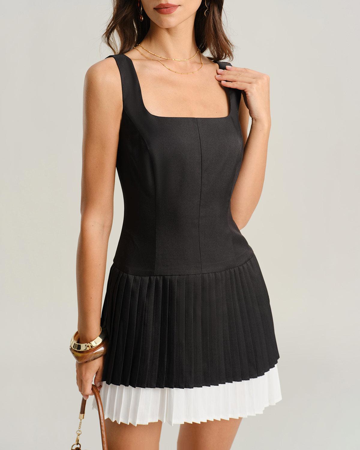 Black Contrasting A-Line Slip Mini Dress Product Image