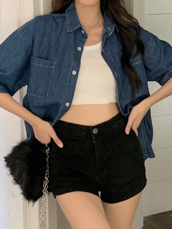 Vintage Denim Loose Blouses&Shirts Product Image