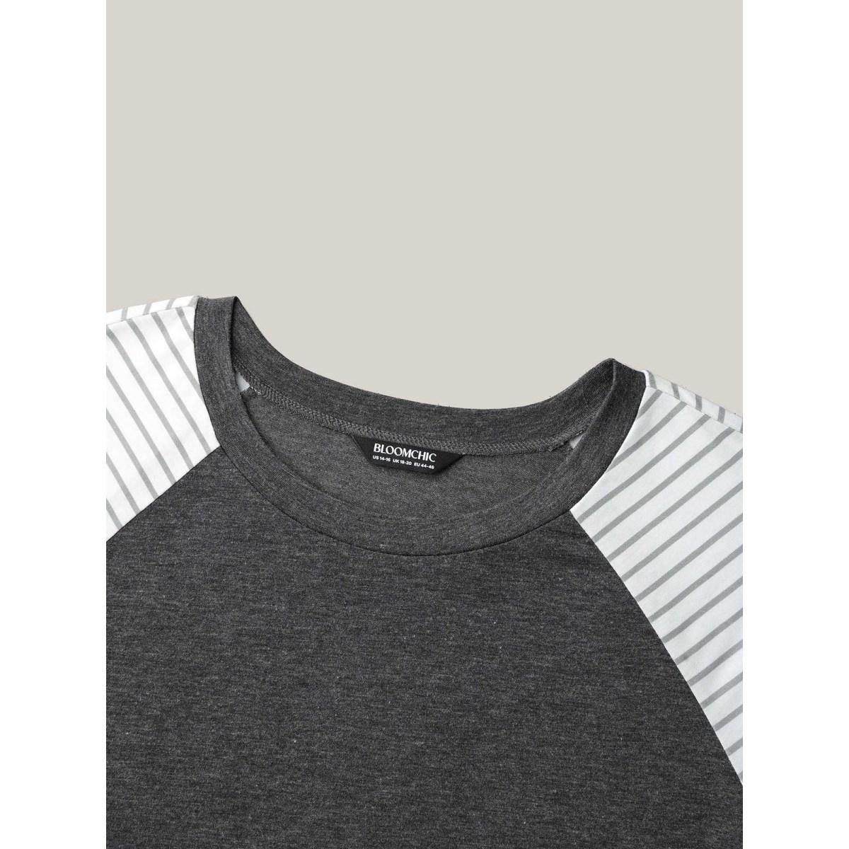 Plus Size Mixed Leopard Print Raglan Sleeve T-Shirt DimGray Women Leisure Contrast Round Neck Casual T-shirts BloomChic 22-24/3X Product Image