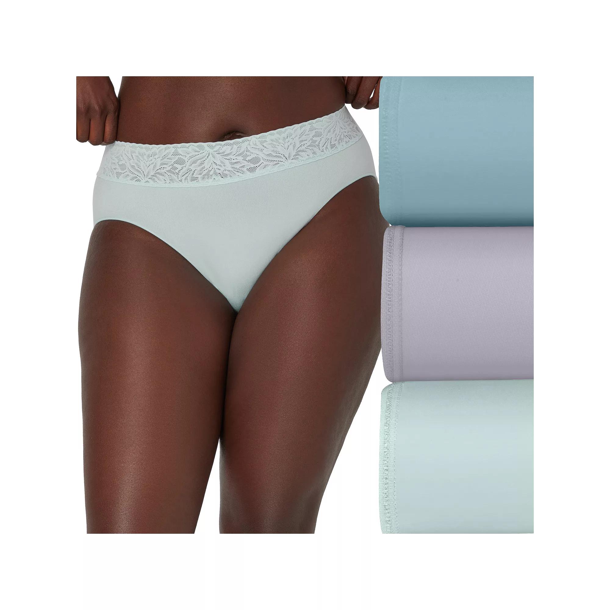 Bali 3-Pack Modern Seamless Lace Trim Hi Cut Underwear DFMLB3, Women's, Size: 6, Blue Purple Glass Product Image