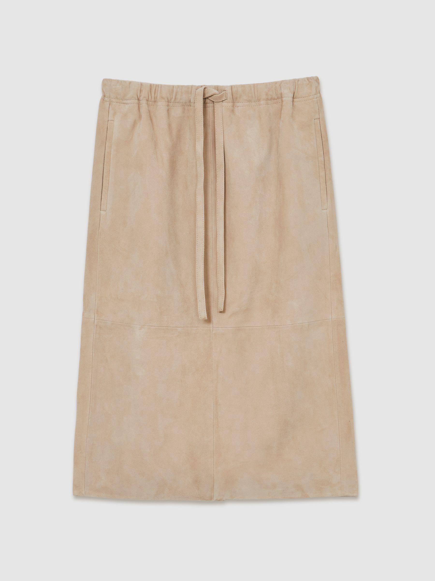 Suede Drawstring Midi Skirt in Neutral Product Image
