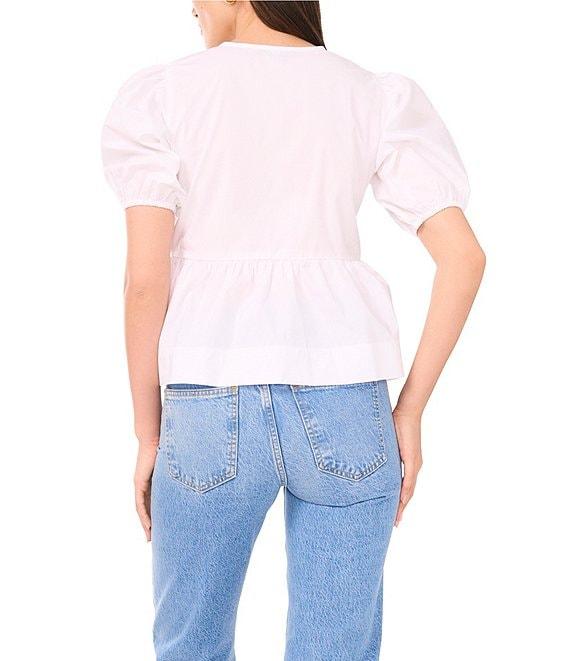 1. STATE Round Neckline Short Sleeve Peplum Top Product Image