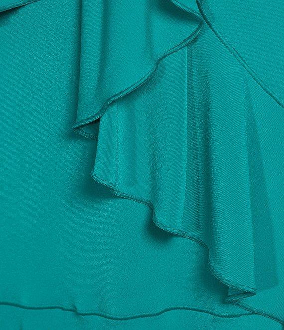 Eva Varro Knit Jersey V-Neck 3/4 Sleeve Asymmetric Ruffled Tunic Product Image