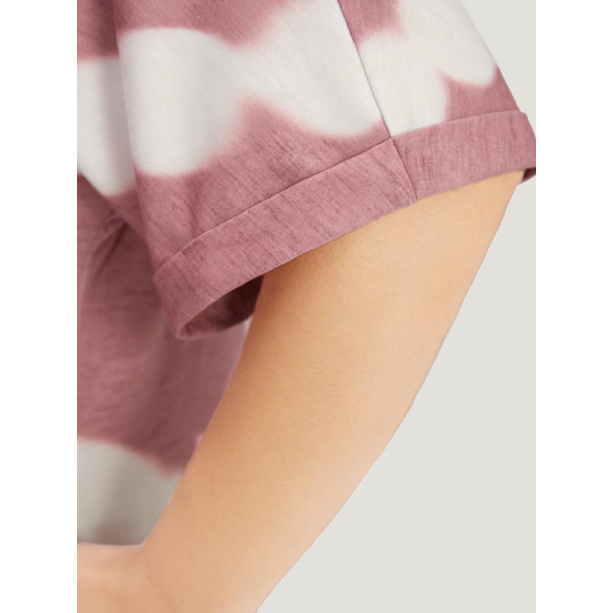 Plus Size Tie Dye Striped Two Tone V Neck Pocket Dress DustyPink Women Casual Tie Dye V-neck Short sleeve Curvy Midi Dress BloomChic 12/L Product Image