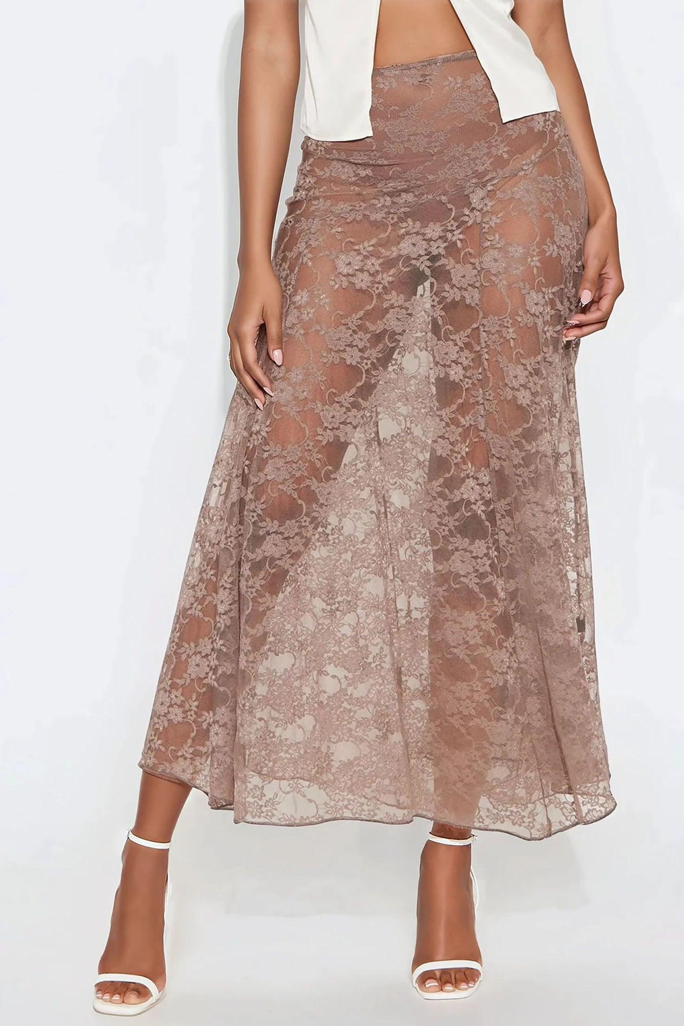 Out Of Touch Lace Maxi Skirt - Mocha Product Image