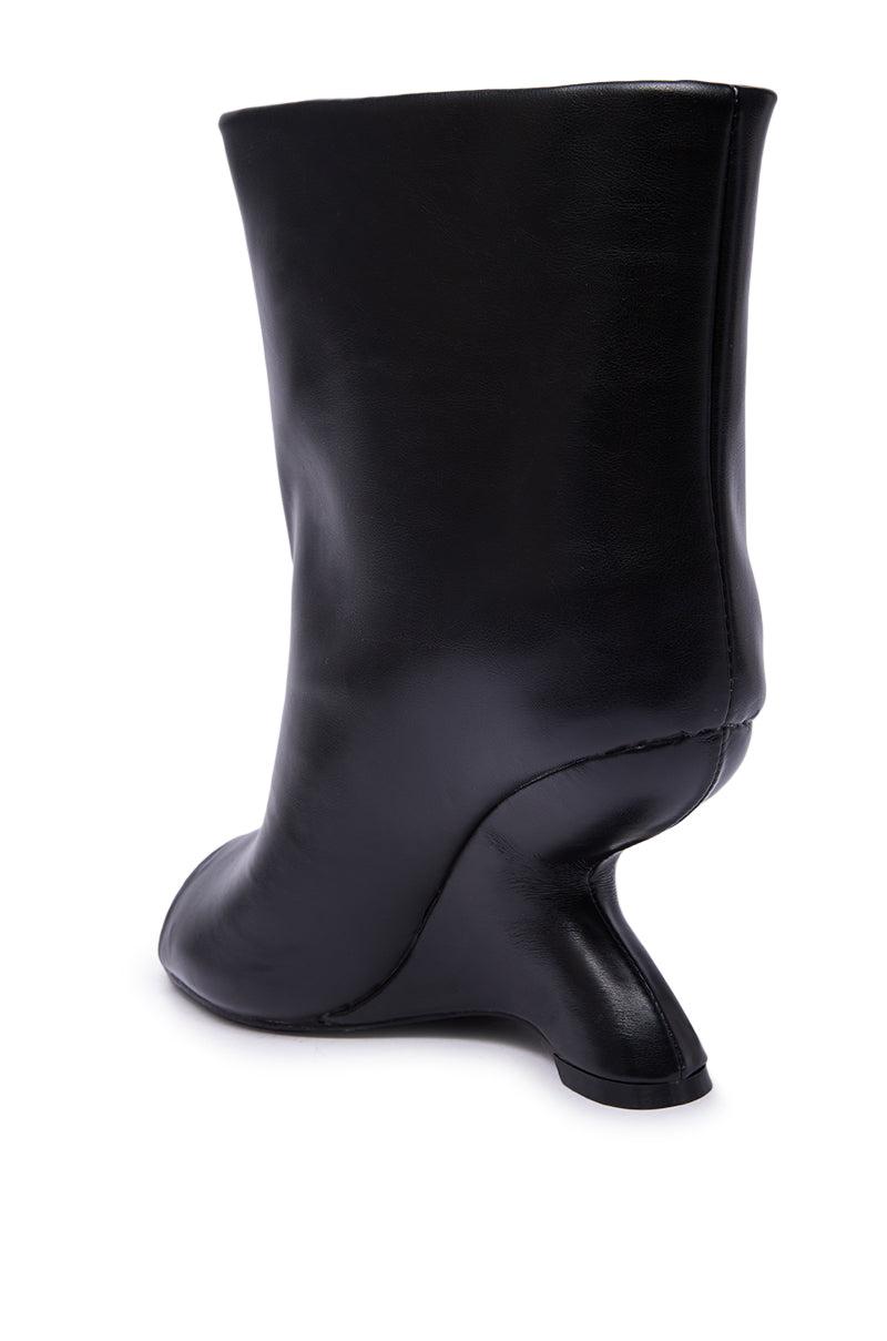 AZALEA WANG FAOI BLACK INVERTED WEDGE OPEN-TOE BOOTIE Product Image