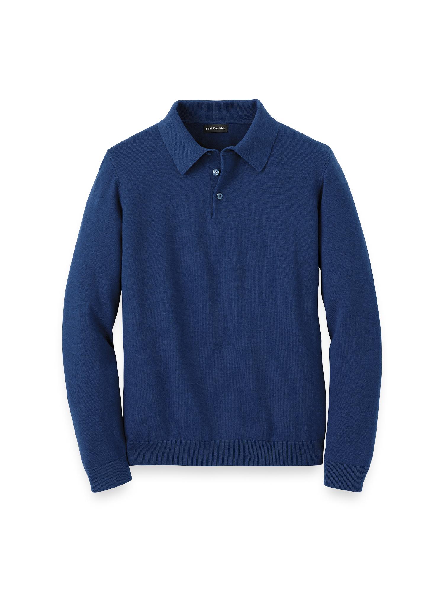 Supima Cotton Three Button Polo - Dark Blue Product Image