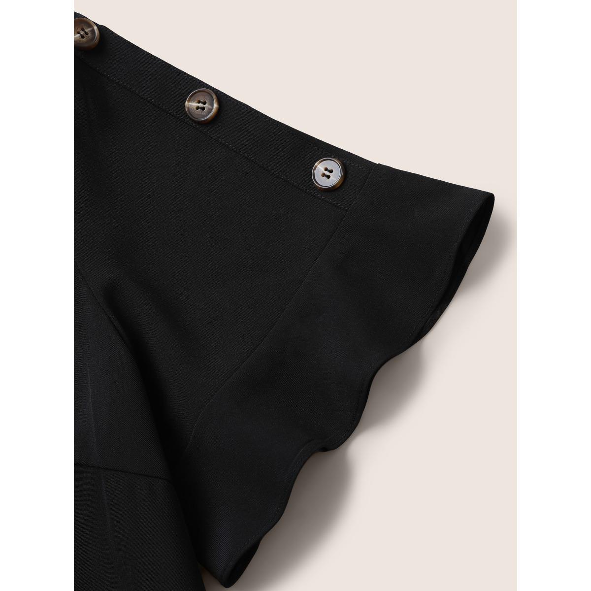 Plus Size Black Solid Cut Out Ruffles Button Detail Blouse Women Work From Home Short sleeve Round Neck Work Blouses BloomChic 22-24/3X Product Image