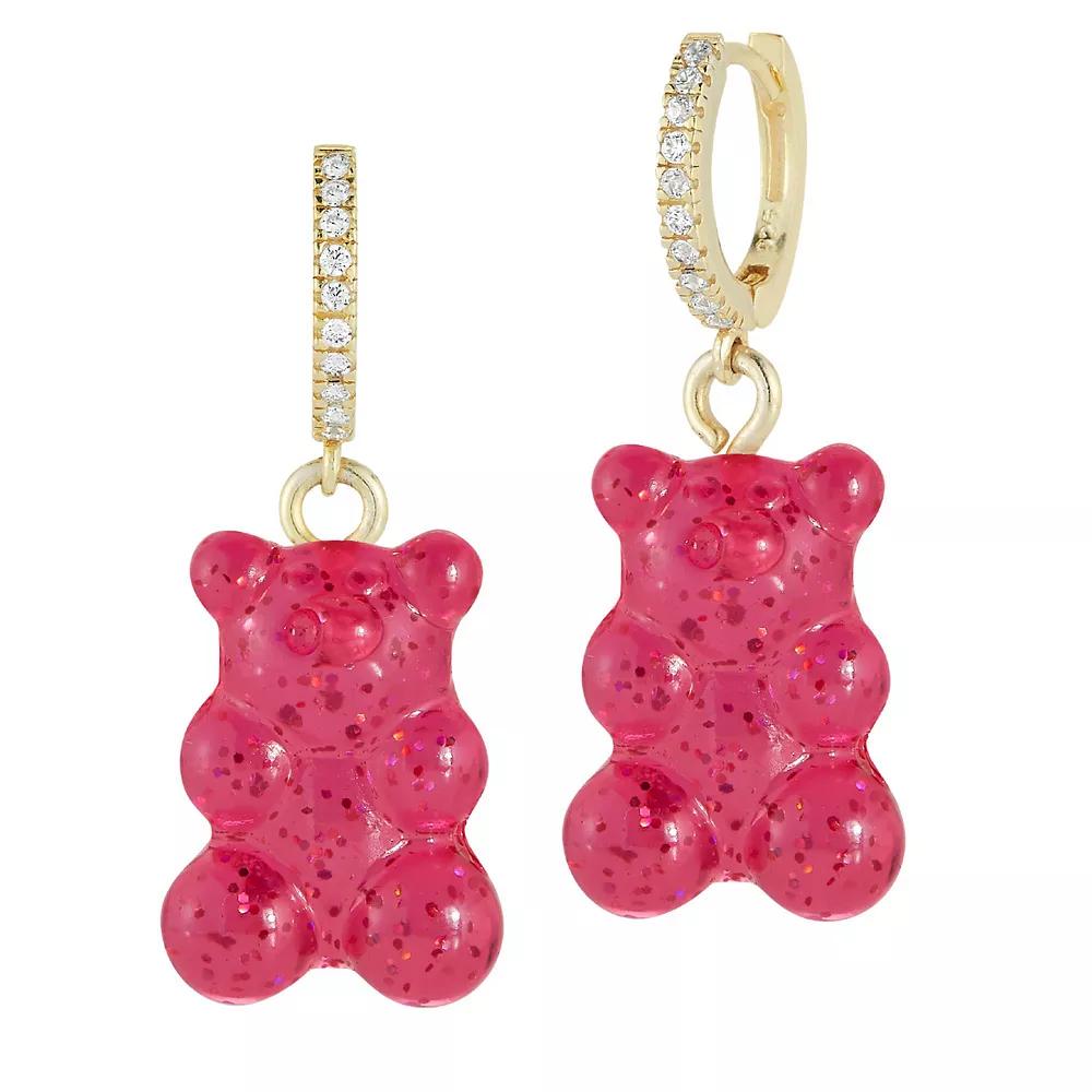 Sunkissed Sterling 14k Gold Over Cubic Zirconia Gummy Bear Earrings, Women's, Gold Tone Red Product Image