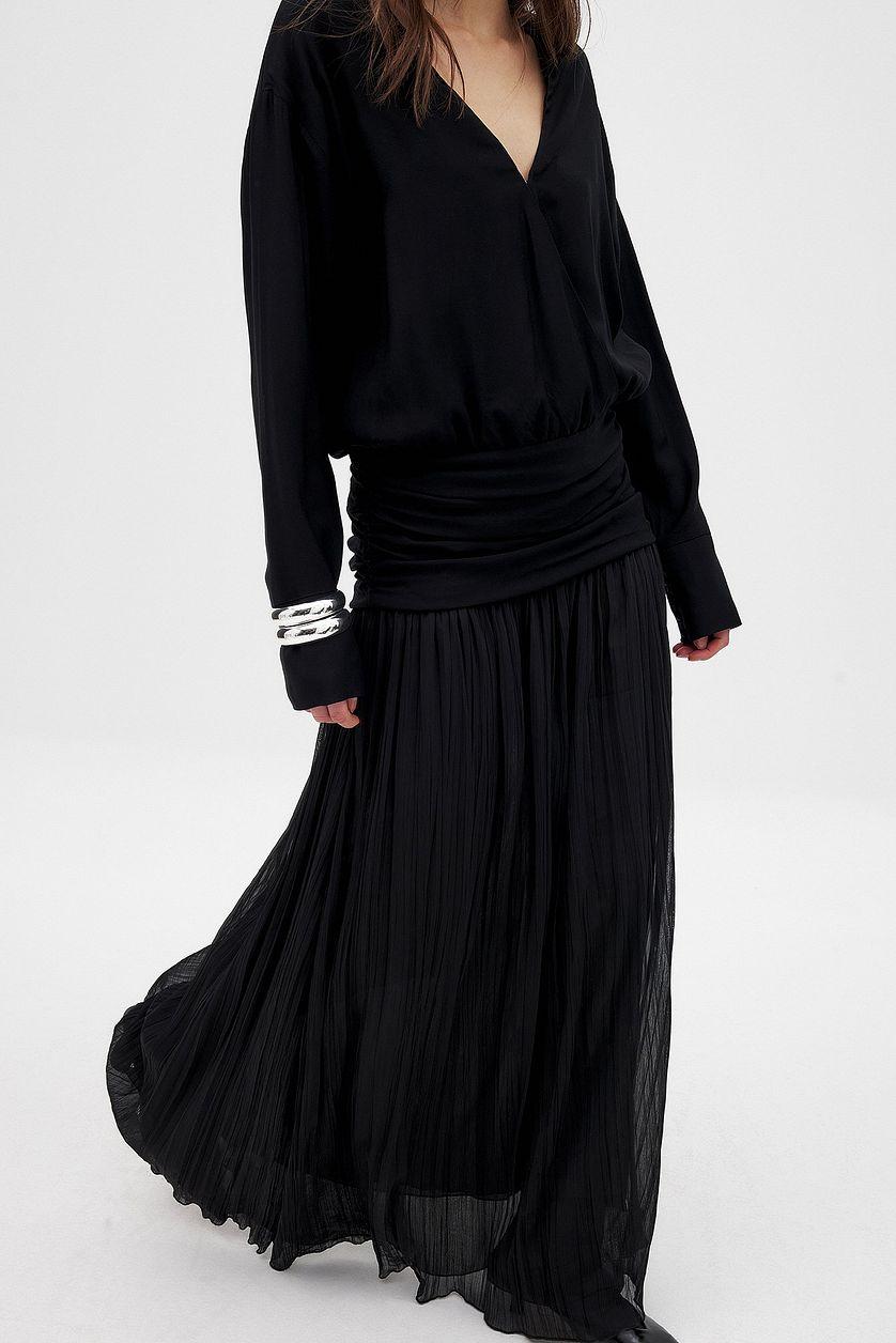 V-neck Combined Fabric Dress Product Image