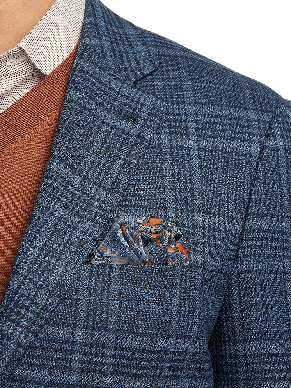 Microfiber Plaid Single Breasted Notch Lapel Sport Coat - Navy Product Image