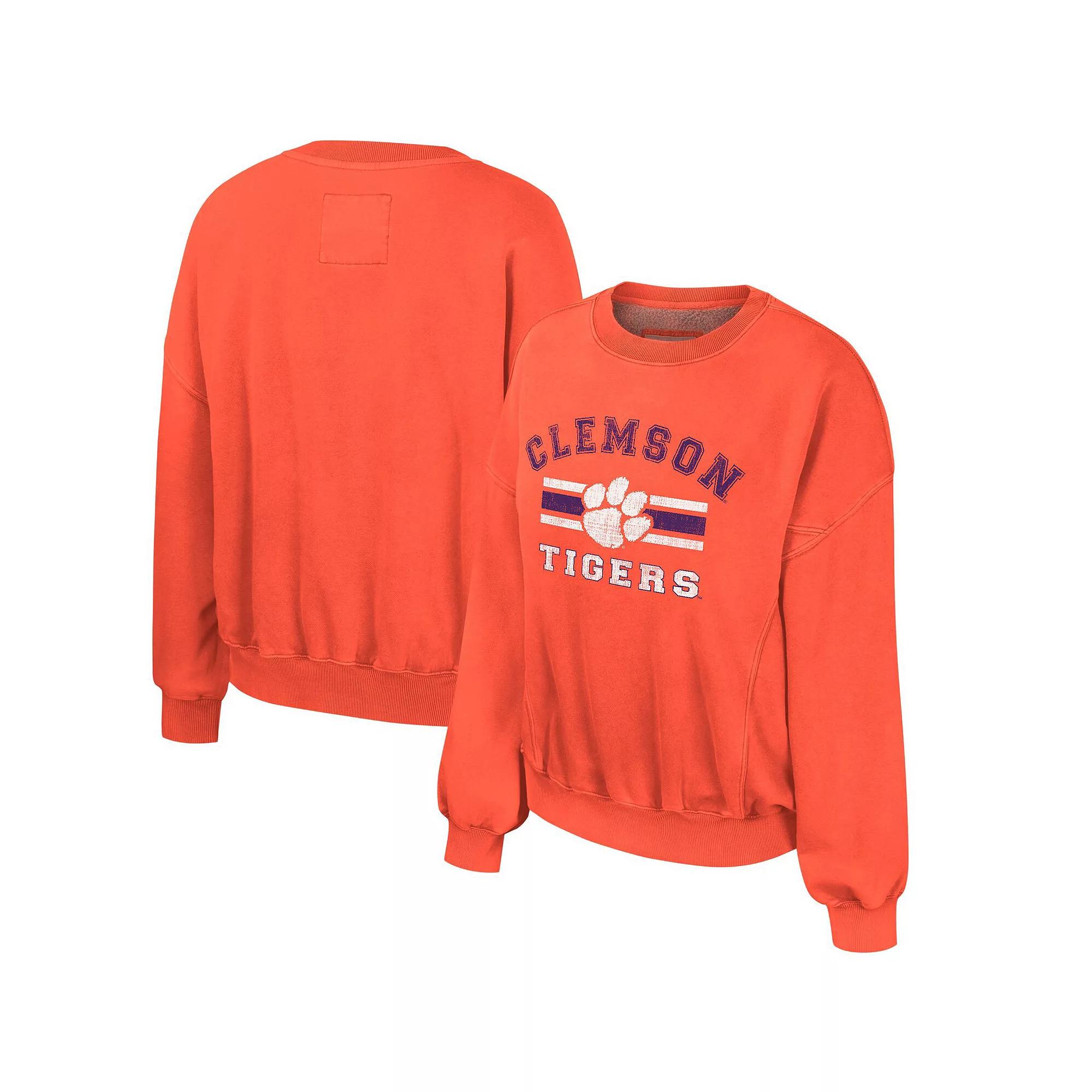 Women's Colosseum Orange Clemson Tigers Audrey Washed Pullover Sweatshirt,  Product Image
