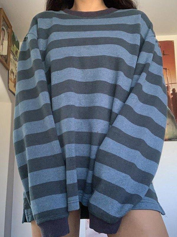 Vintage Striped Oversized Pullover Sweatshirt Product Image