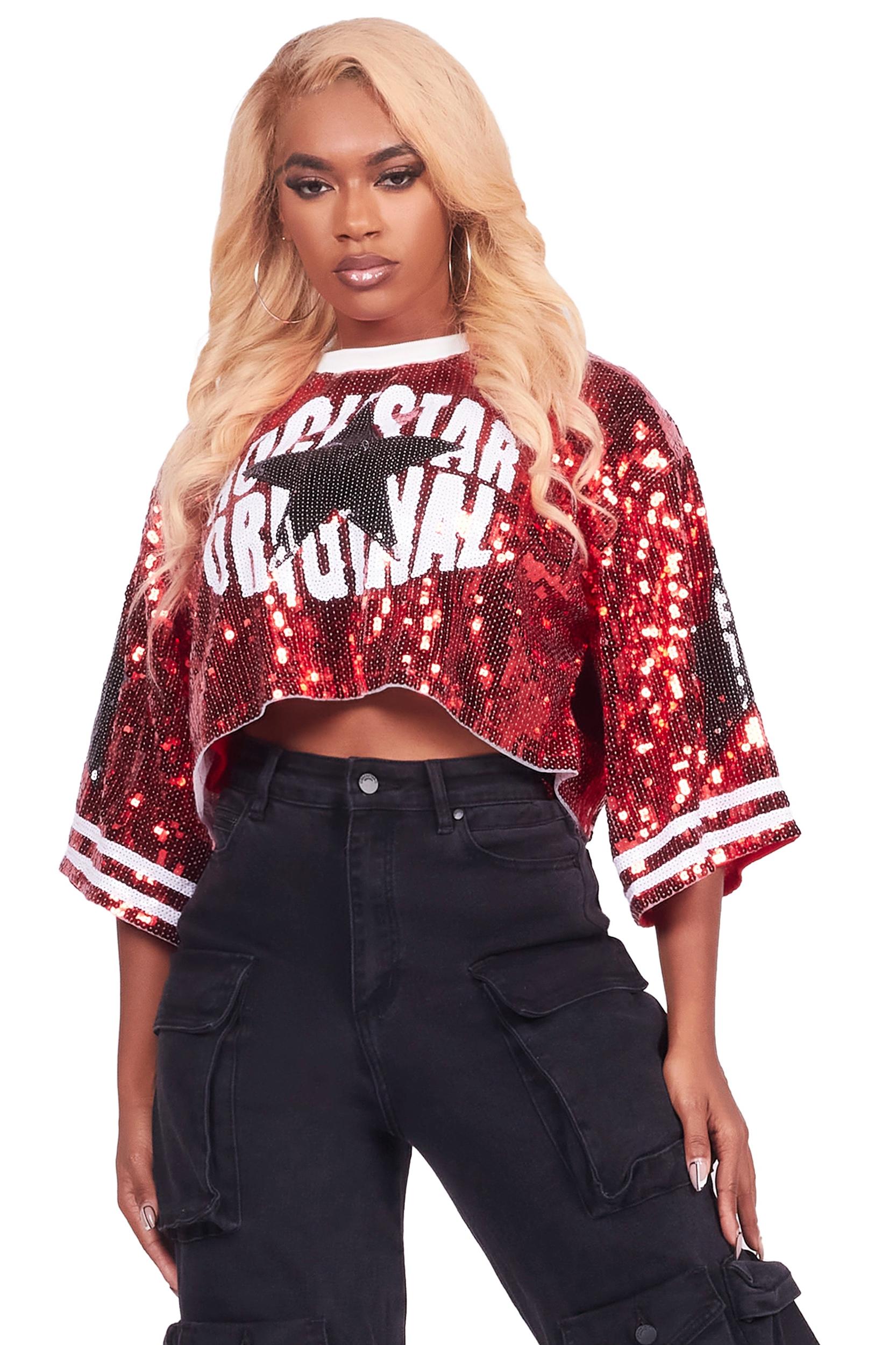 Samara Red Sequin Crop Jersey Female Product Image