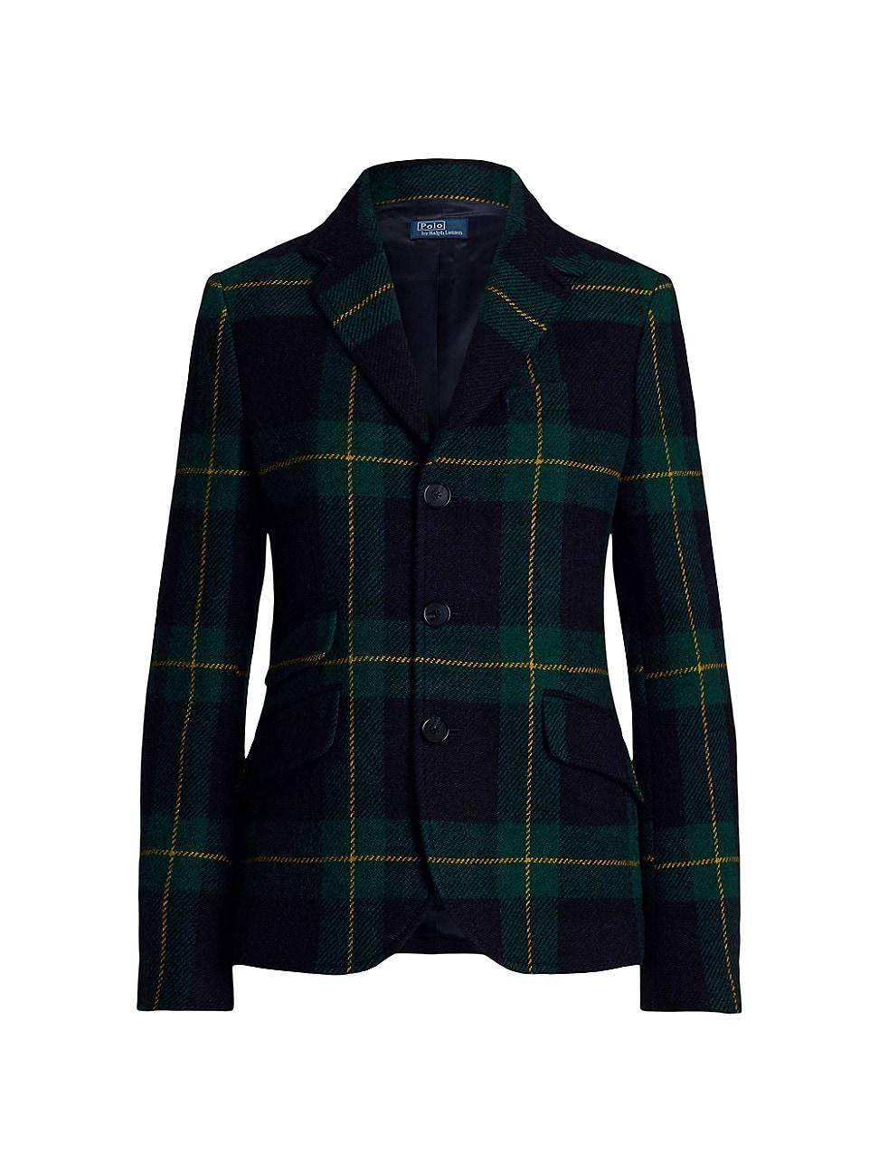 Womens Plaid Wool-Blend Single-Breasted Blazer Product Image