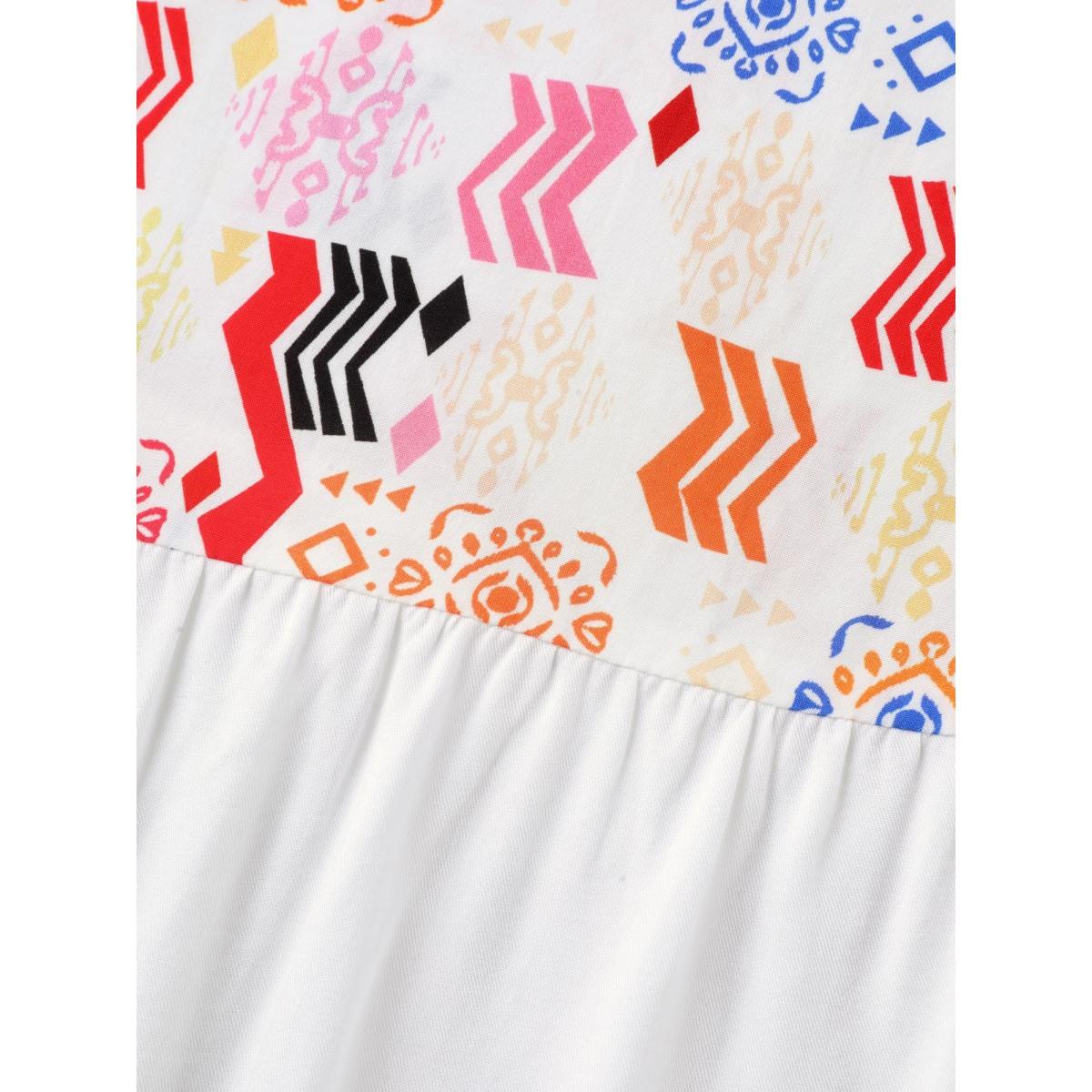 Plus Size WhiteSmoke Multicolor Boho Stripes Woven Cut-Out Blouse Women Short sleeve Flat collar with V-notch Vacation Blouses BloomChic 26/4X Product Image