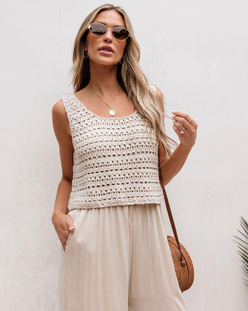 Cream Crochet Slit Jumpsuit - FINAL SALE Product Image