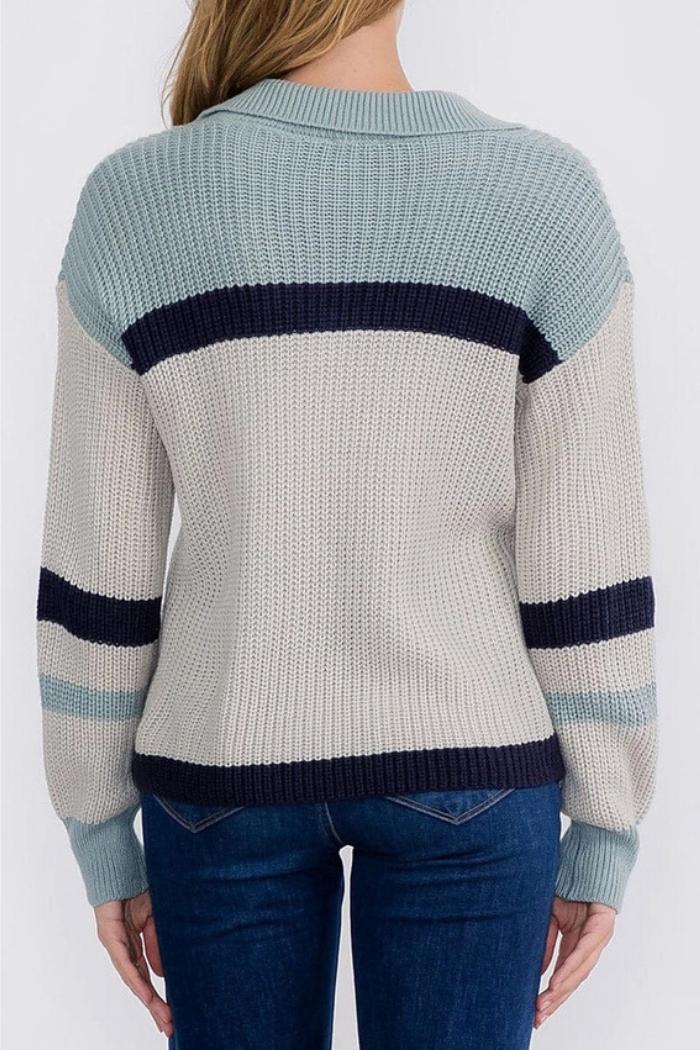 V-Neck Knit Colorblock Pullover Sweater Product Image
