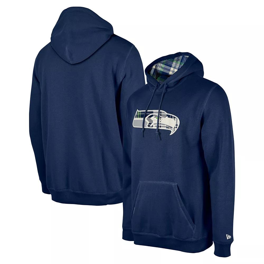 Men's New Era College Navy Seattle Seahawks 3rd Down Plaid Pullover Hoodie,  Product Image
