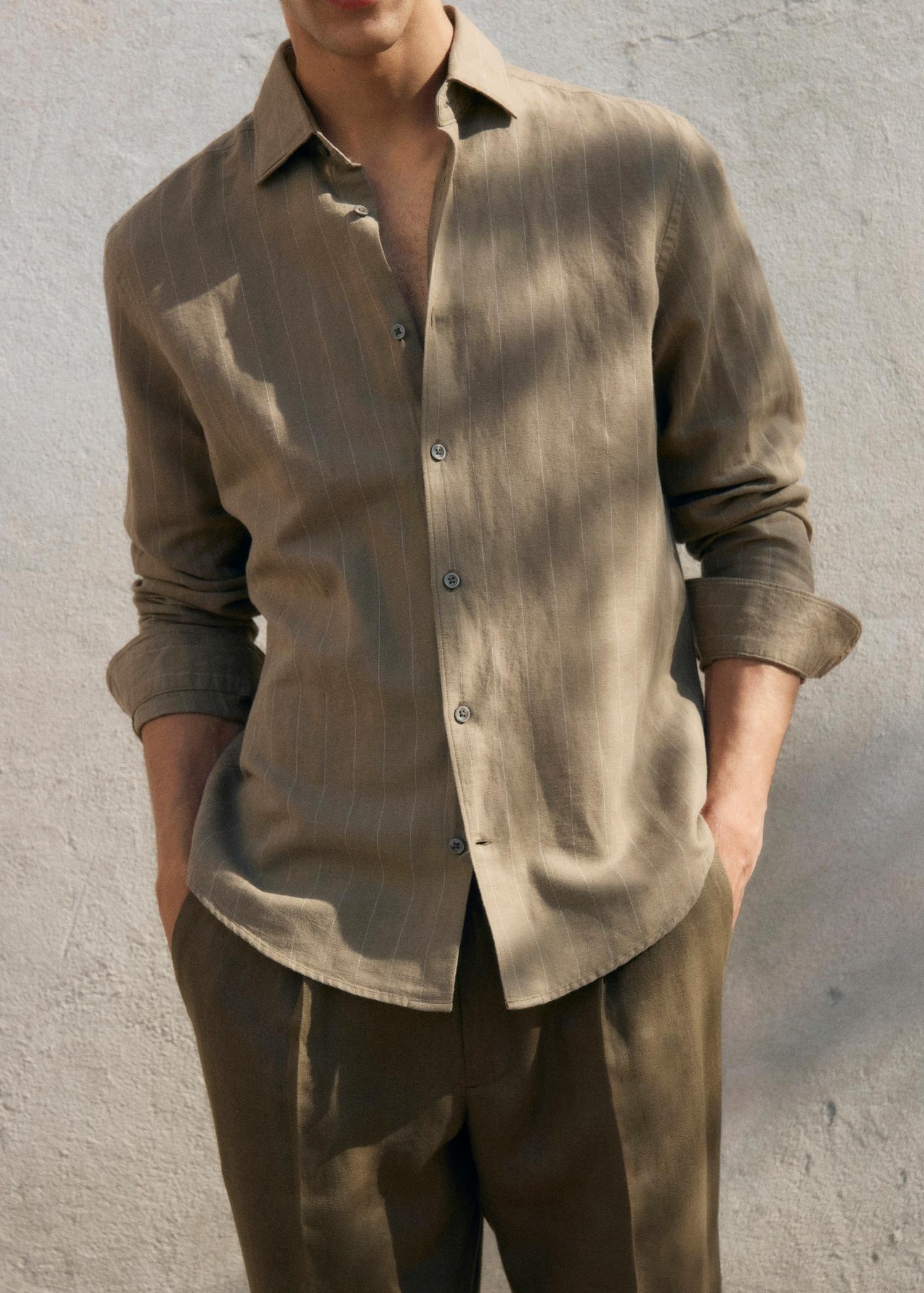 Linen pinstripe shirt - Men | MANGO USA Product Image
