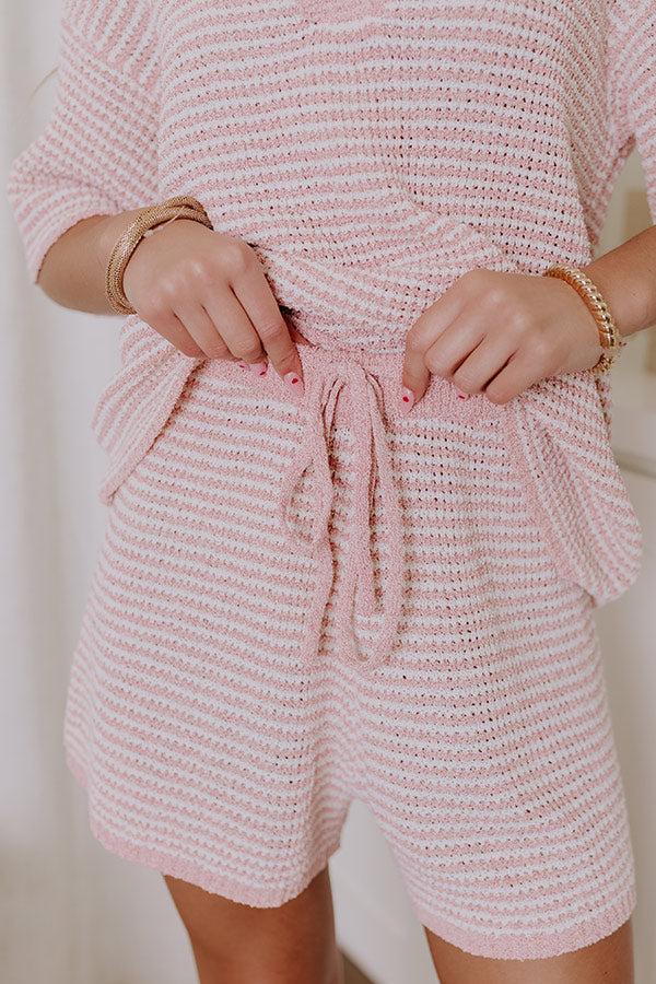Lake Days High Waist Stripe Knit Shorts in Blush Product Image