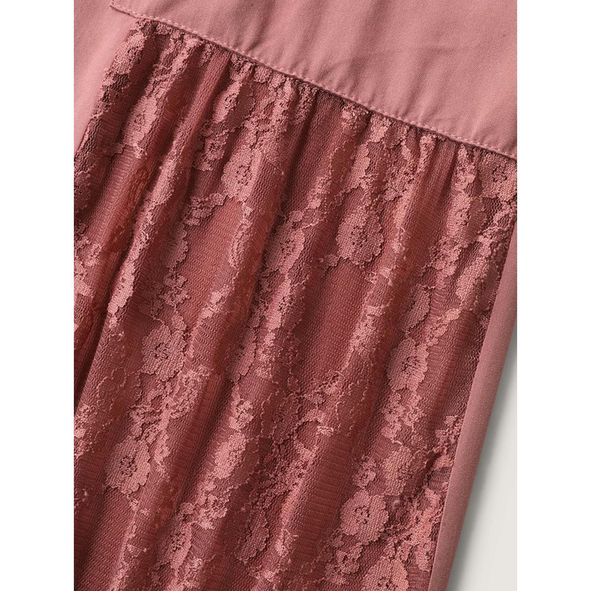 Plus Size Lace Detail Stretchy Waist Wide-Leg Pants Women Rouge Resort Wide Leg Mid Rise Vacation Pants BloomChic 14-16/1X Product Image