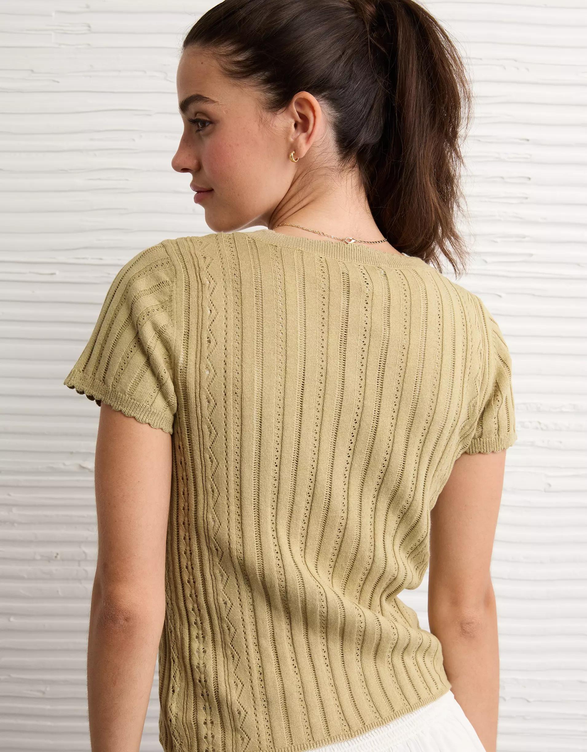 AE Henley Pointelle Sweater T-Shirt Product Image
