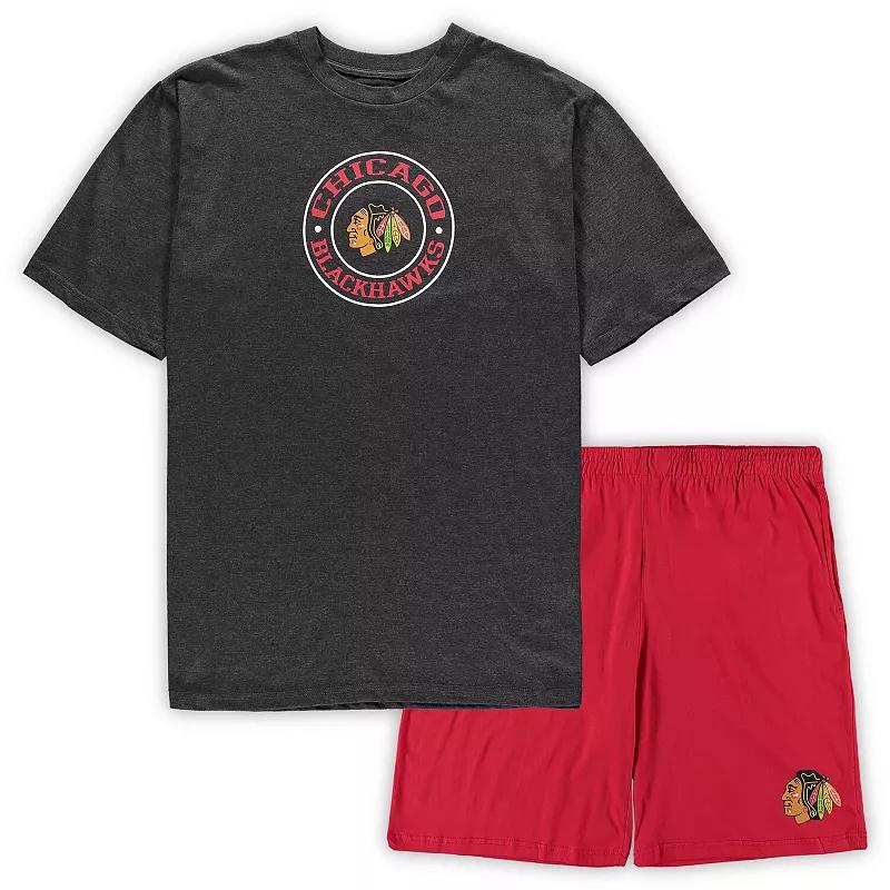 Men's Concepts Sport Red/Heathered Charcoal Chicago Blackhawks Big & Tall T-Shirt & Shorts Sleep Set, Size: 2XB Product Image