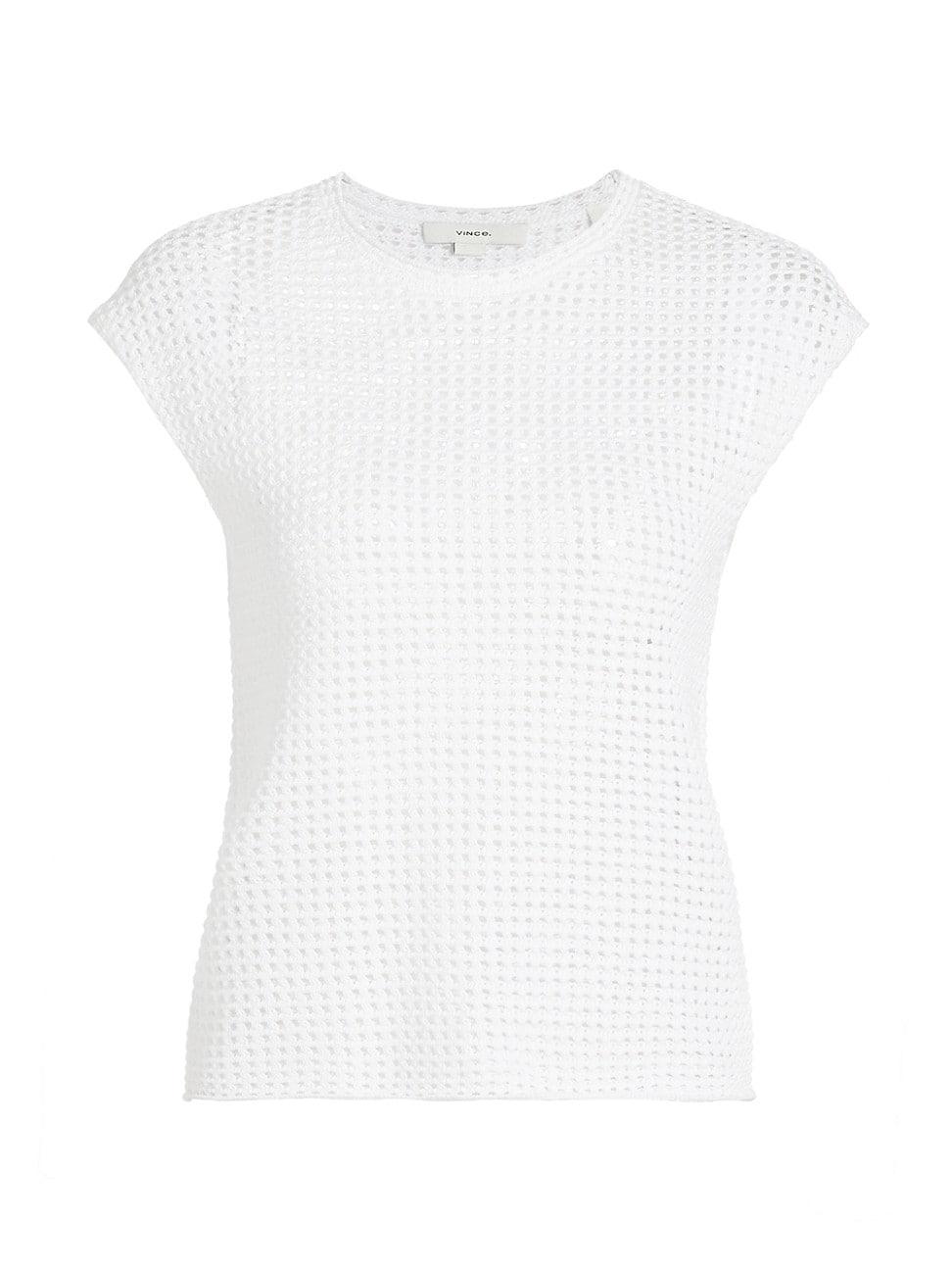 Womens Mesh Stitch Crewneck Blouse Product Image