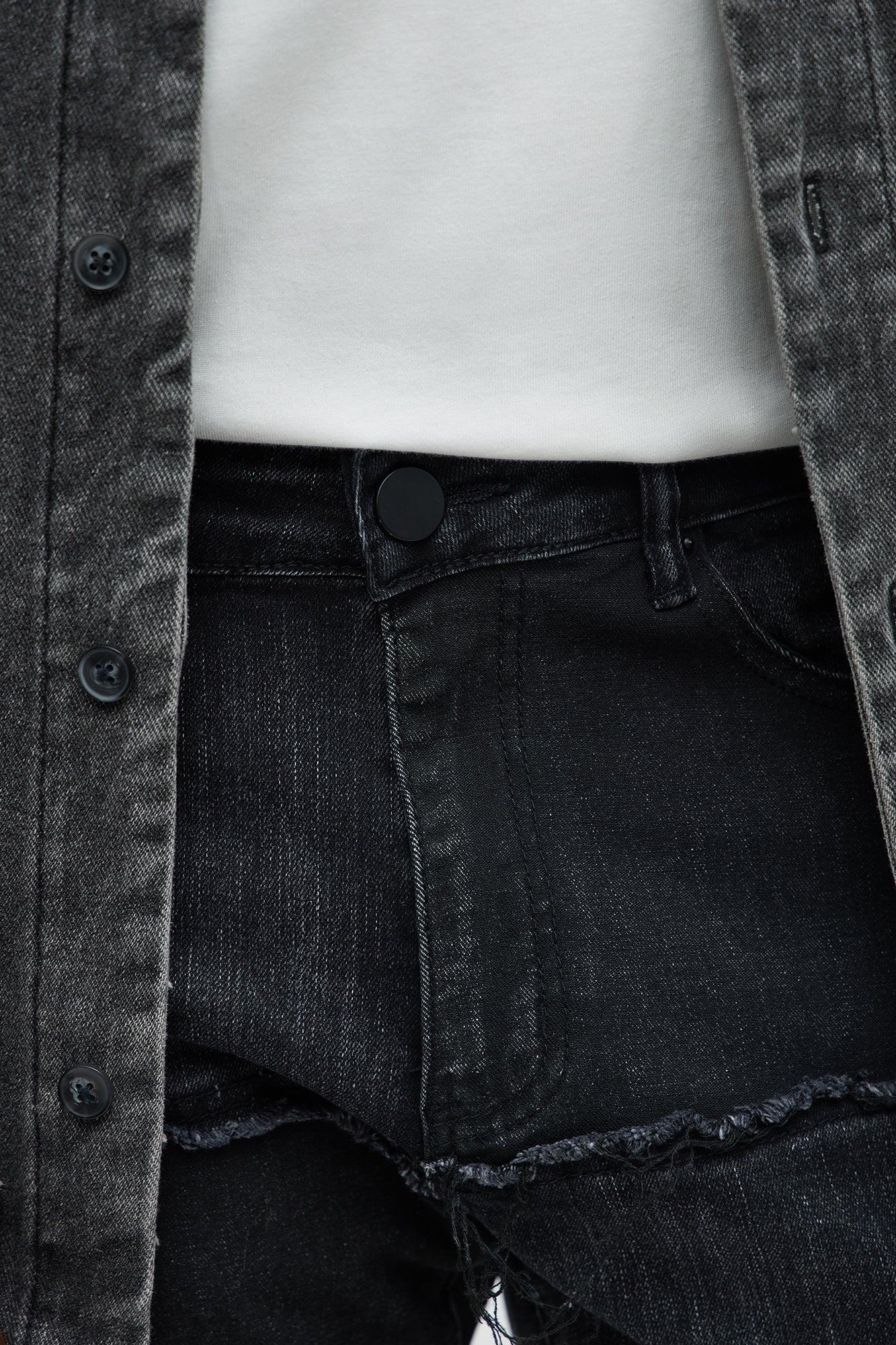 Skinny Patch It With Fray Jeans - Black Wash Male Product Image