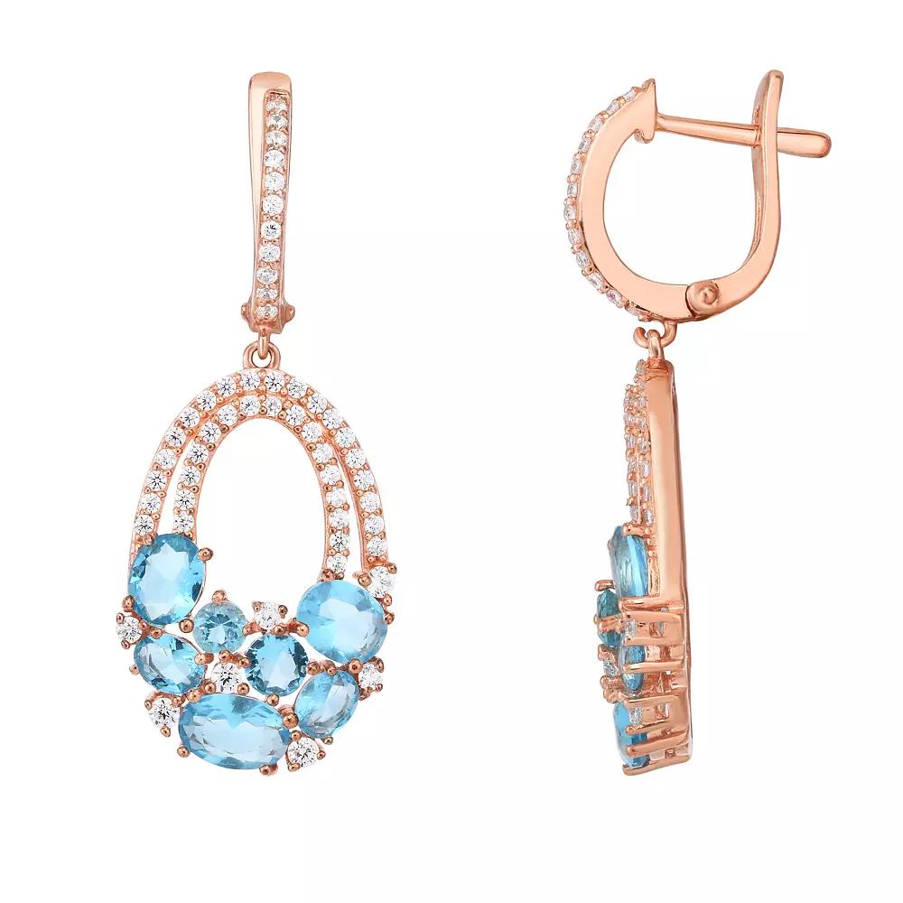 Oro Leoni Blue & White Cubic Zirconia Oval Drop Earrings, Women's, Pink Tone Product Image