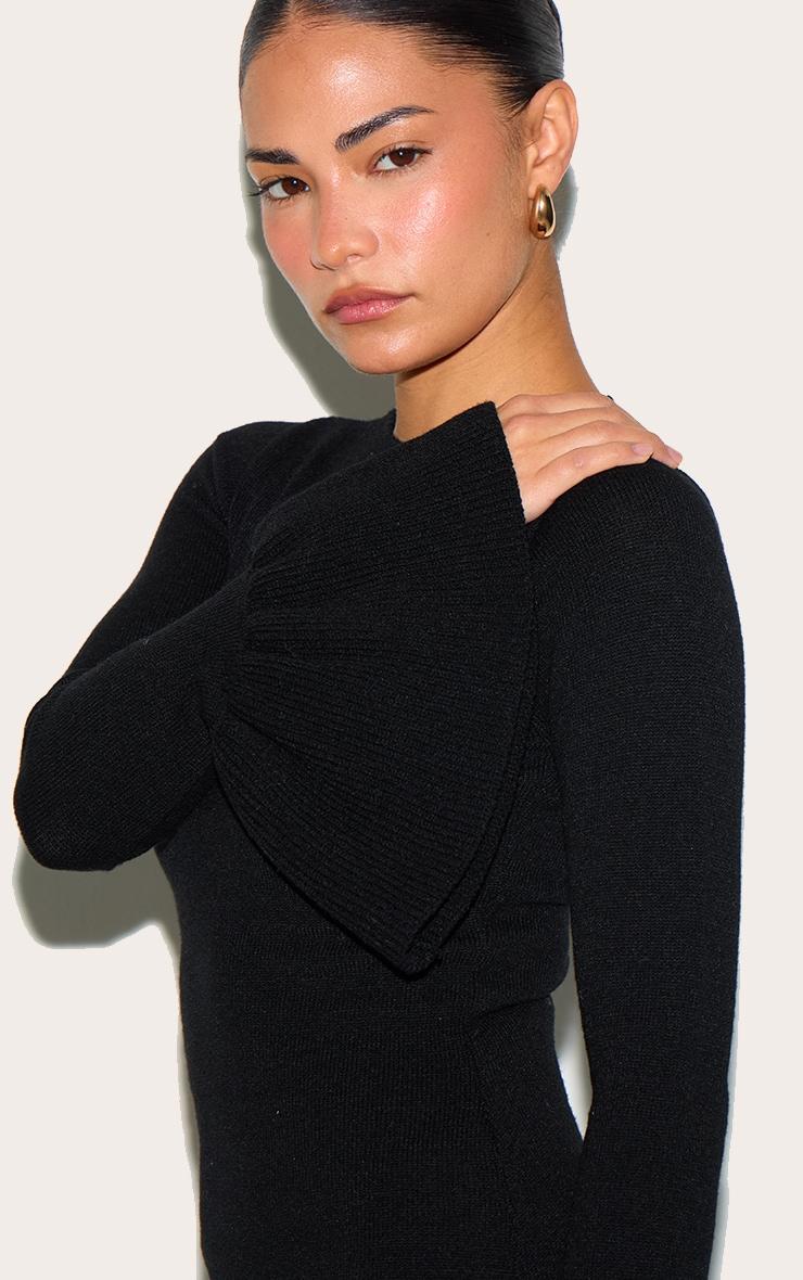  Petite Black Fine Knit Boatneck Mini Dress Product Image