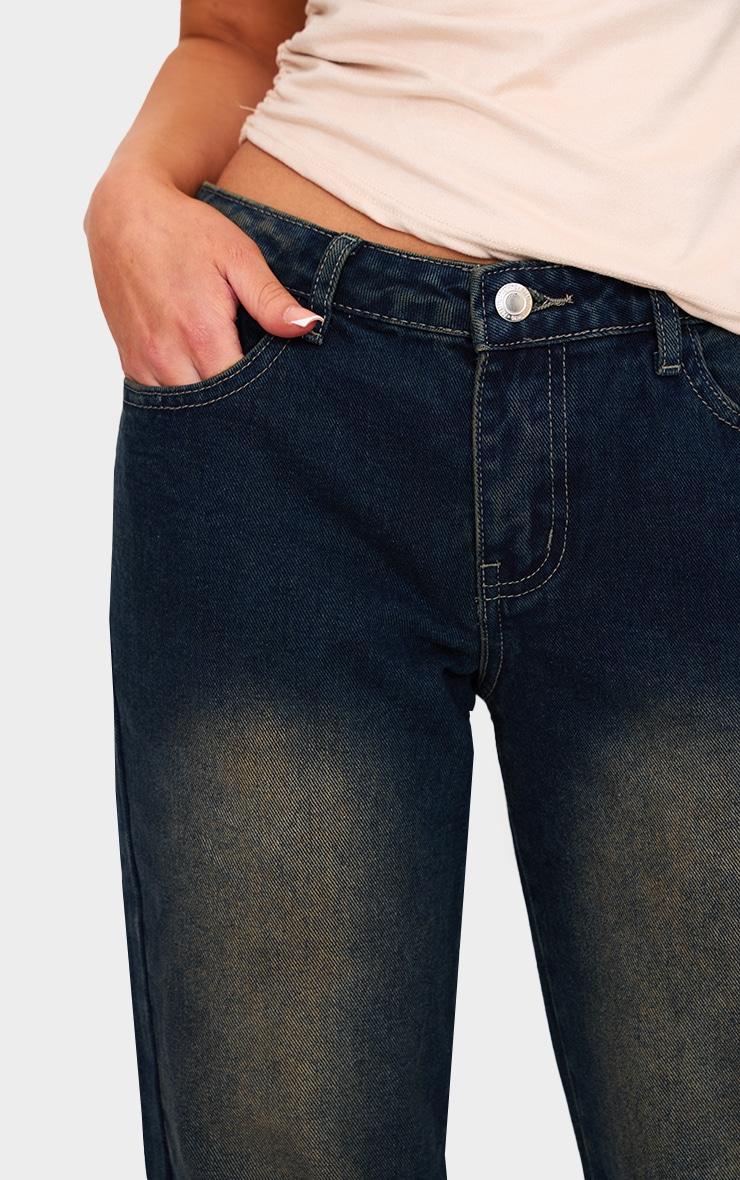 Petite Mid Blue Wash Bleach Low Waist Straight Jeans Product Image