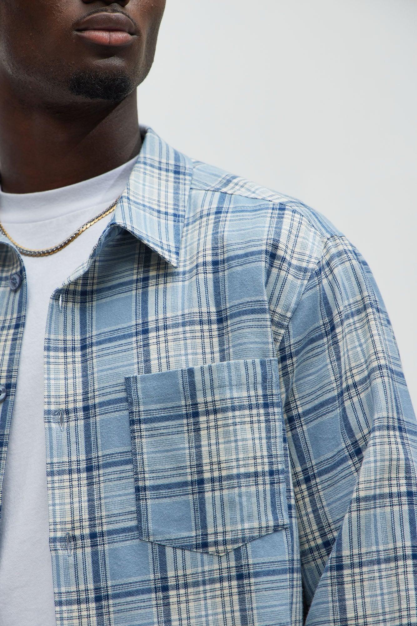Delano Cropped Plaid Shirt - Blue/combo Male Product Image