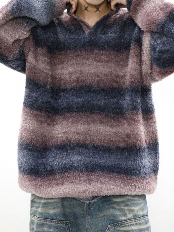 Men's Vintage Striped Lapel Neck Sweater Product Image