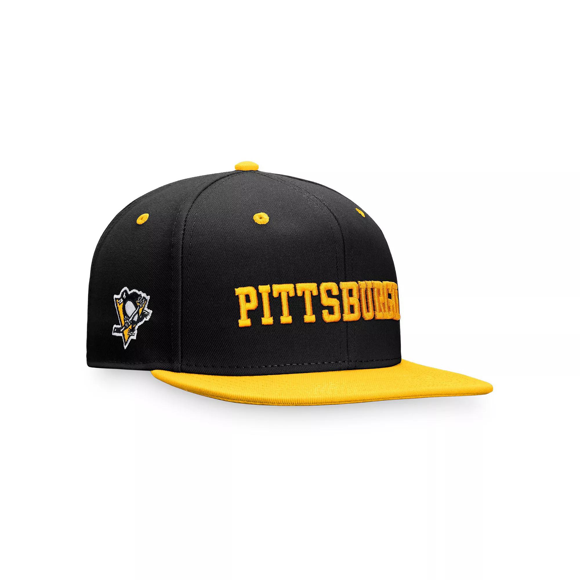 Men's Fanatics Branded Black/Gold Pittsburgh Penguins Heritage City Two-Tone Snapback Hat Product Image