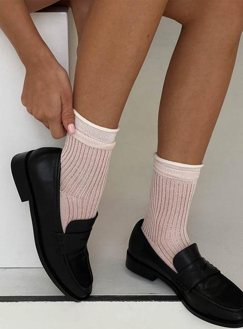 Daliar Contrast Trim Socks Pink Product Image