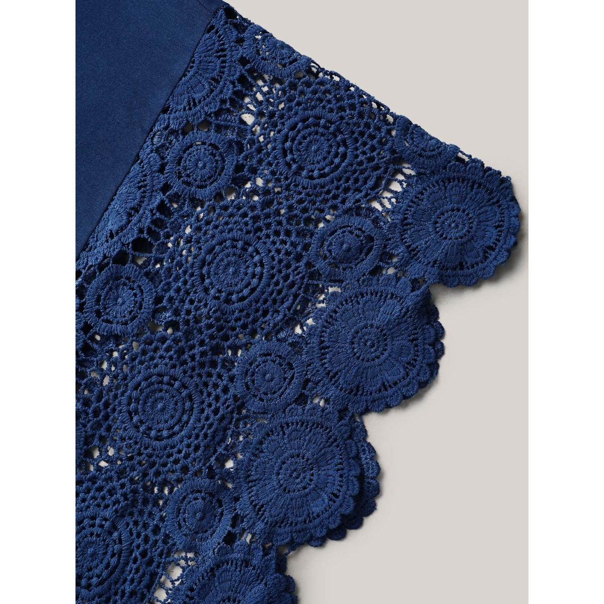 Plus Size V-Neck Crochet Lace Batwing Sleeve T-Shirt Indigo Women Elegant Patchwork V-neck Loose Everyday T-shirts BloomChic 10/M Product Image