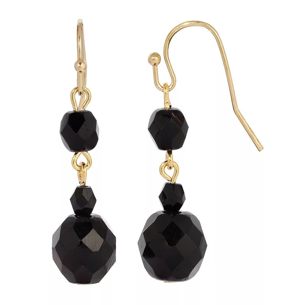 1928 Gold Tone Black Beaded Drop Earrings, Women's Product Image