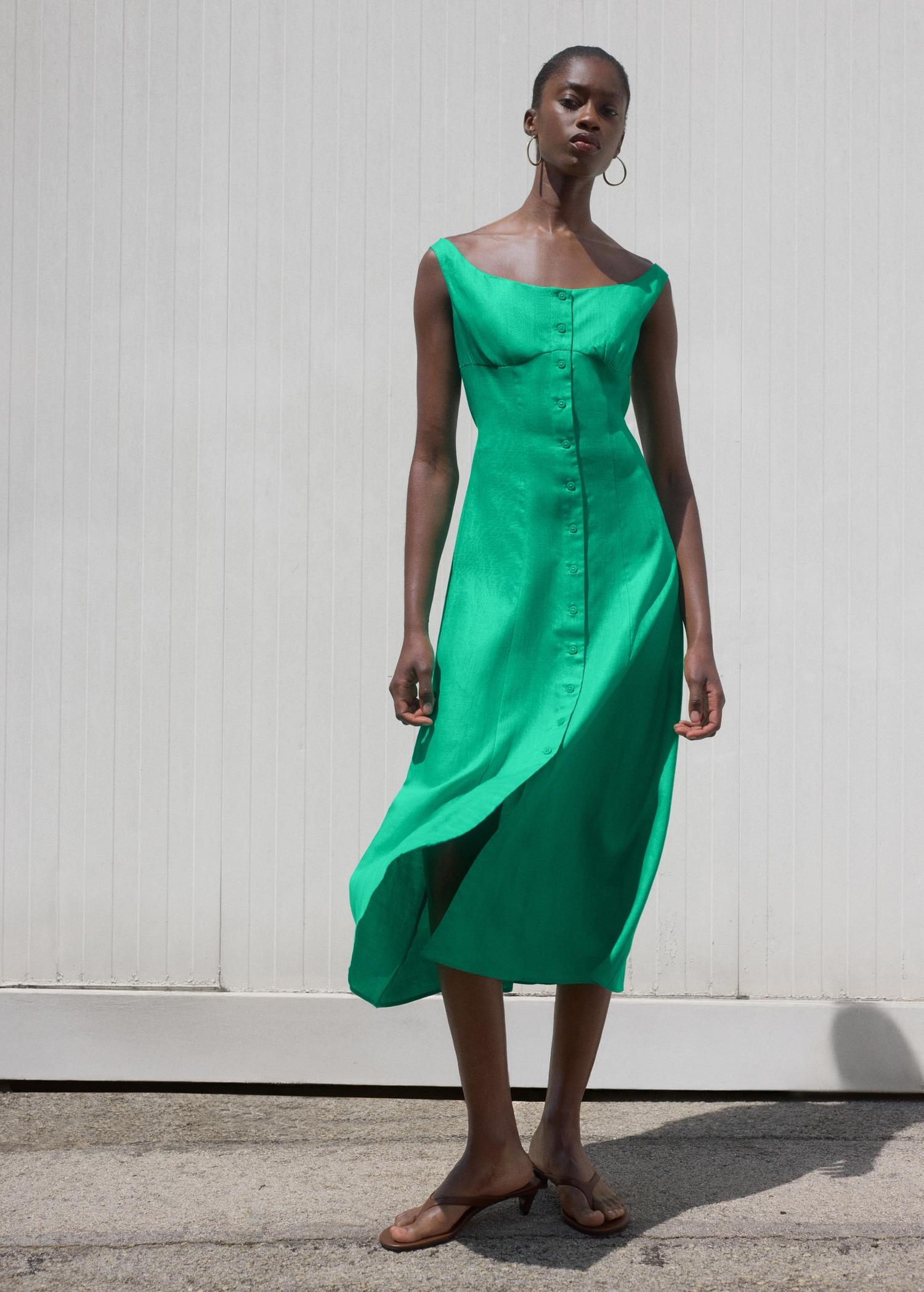 Linen-blend dress with buttons - Women | MANGO USA Product Image